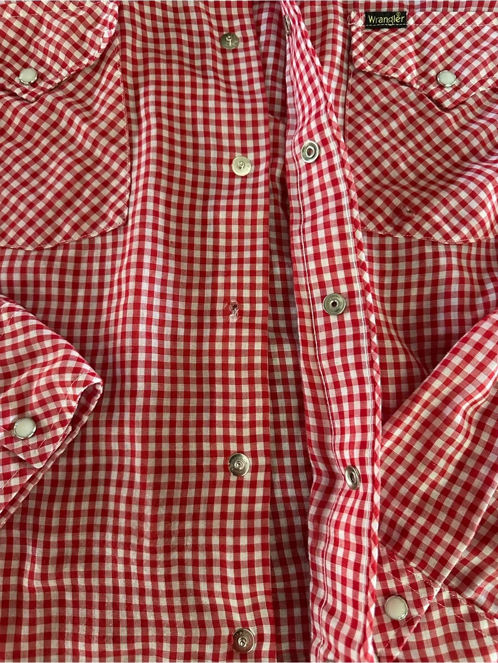 Vintage 70s 80s Wrangler Red Gingham Pearl Snap Western Shirt USA Made M - Picture 6 of 10